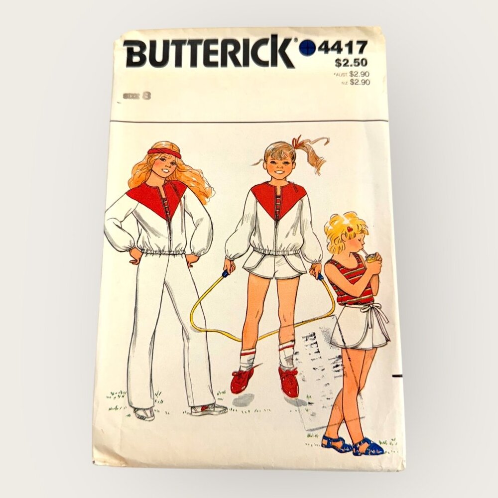 Vintage Butterick Sewing Pattern 4417 Girls Jacket Top Pants Shorts Size 8